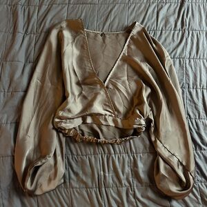 Free People White Wrap Ruched Blouse